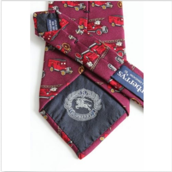 Burberrys of London Mens Neck Tie Silk Firetrucks - Picture 4 of 8